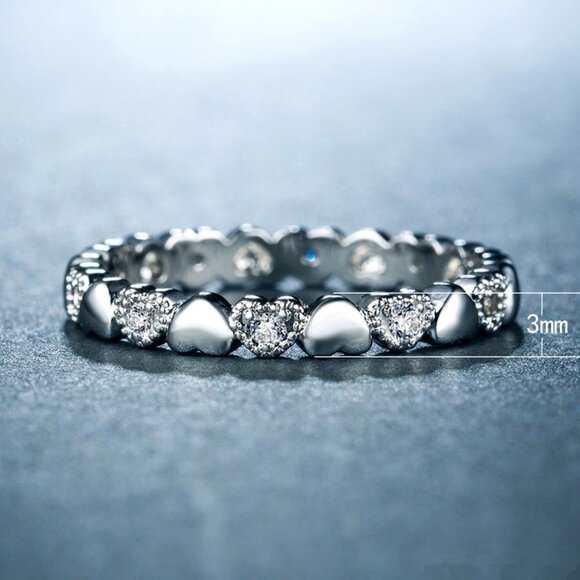 Dainty Heart Connected Sweet Lovely Silver Ring for Women, VIP136 - Picture 3 of 6